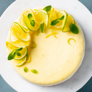 Cheesecake topped with lemon and lime slices.