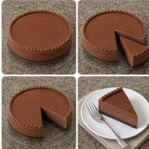 Chocolate cheesecake with slice on white plate