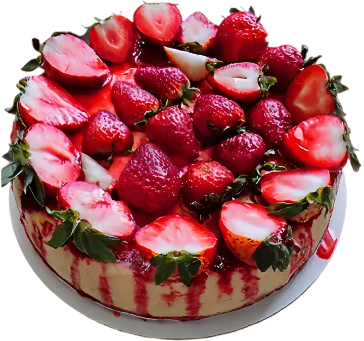Strawberry cake with fresh sliced strawberries.
