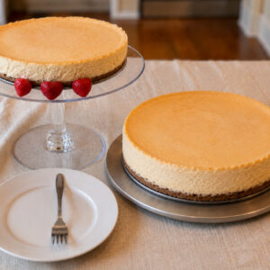 Two cheesecakes, one garnished with strawberries